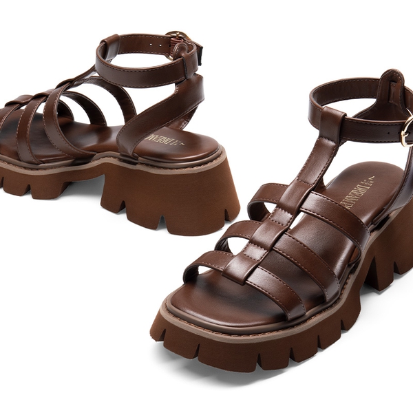 Rugged Lug Platform Sandals - BROWN - 5